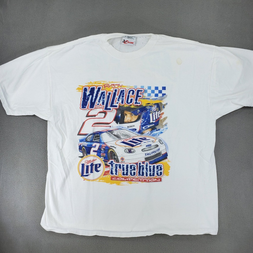 SIGNED Chase T-Shirt Men XL White Rusty Wallace Miller Lite NASCAR Racing